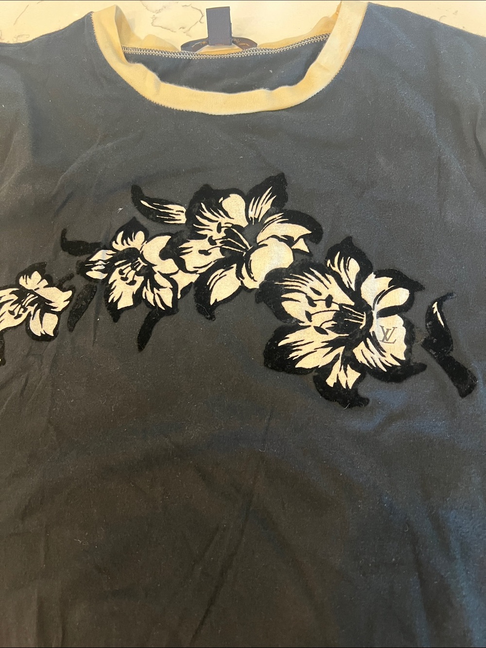 Louis Vuitton Black Tee with Cream Trim